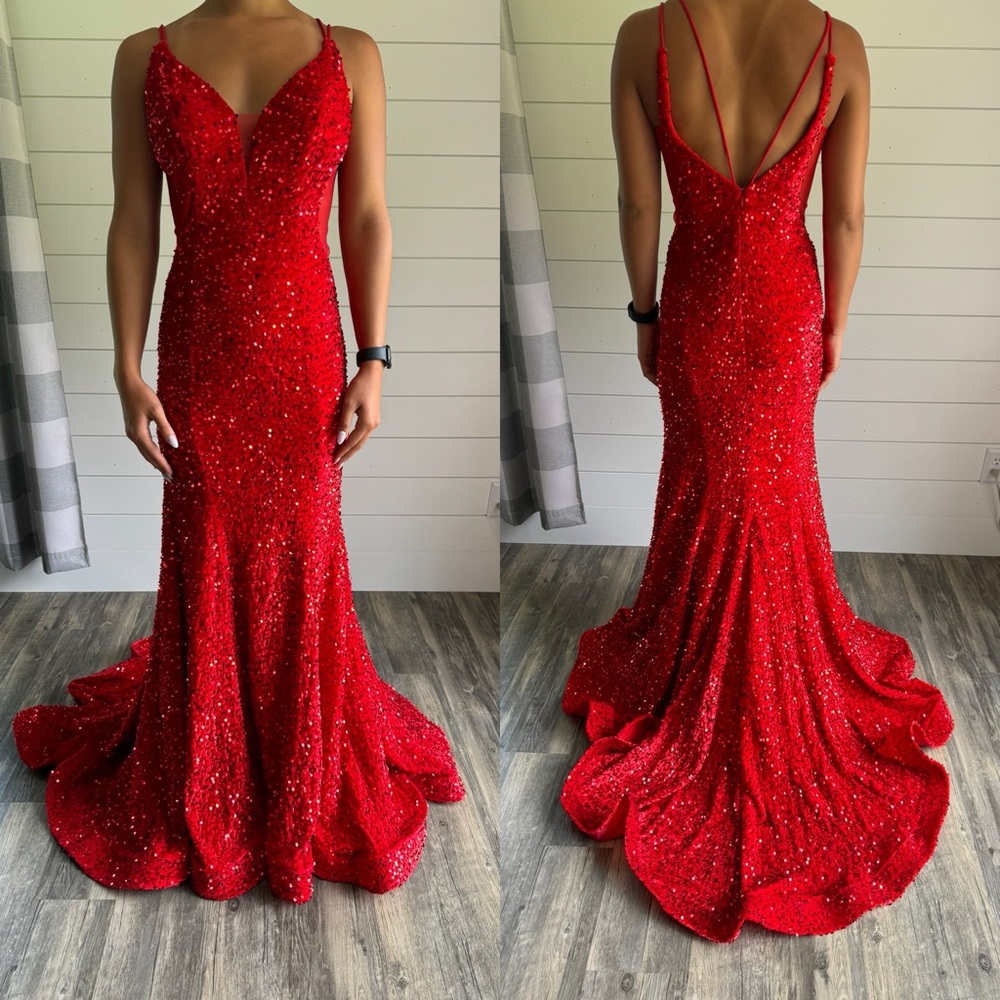 Red velvet and sequin gown